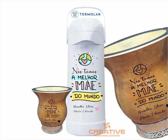 Kit chimarrão cuia e garrafa térmica 1L - frases mãe