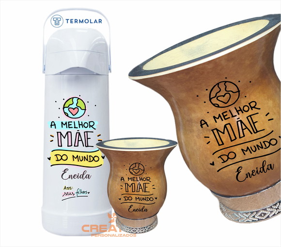 Kit chimarrão cuia e garrafa térmica pressão 1L dia das mães