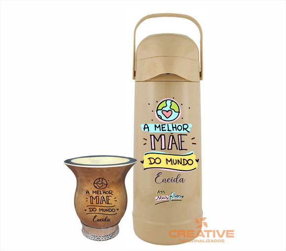 Kit chimarrão cuia e garrafa térmica 1L - frases mãe