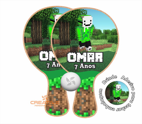 Kit Raquetes Ping Pong Lembrancinha Minecraft