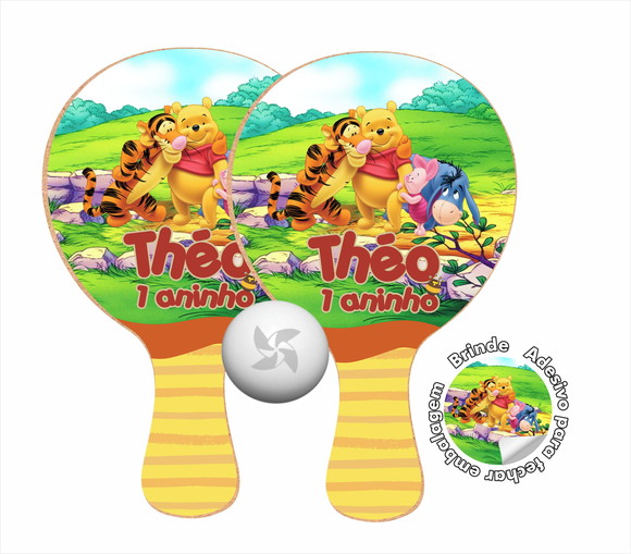 Kit Raquetes Ping Pong Lembrancinha Ursinho Pooh