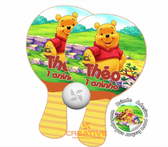 Kit Raquetes Ping Pong Lembrancinha Ursinho Pooh