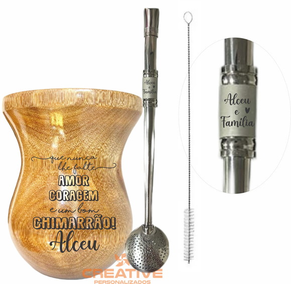 cuias chimarrão madeira imbuia com bomba inox