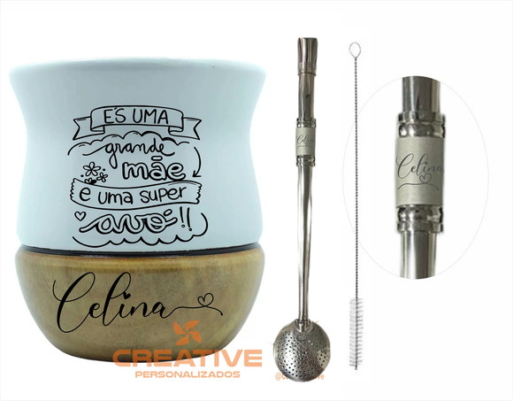cuias chimarrão madeira imbuia premium com bomba inox mãe