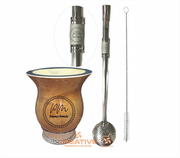 Cuia chimarrão e bomba inox chimarrão logomarca