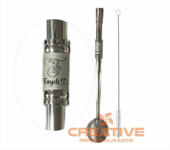 Bombas Chimarrão Inox Personalizada 24cm altura