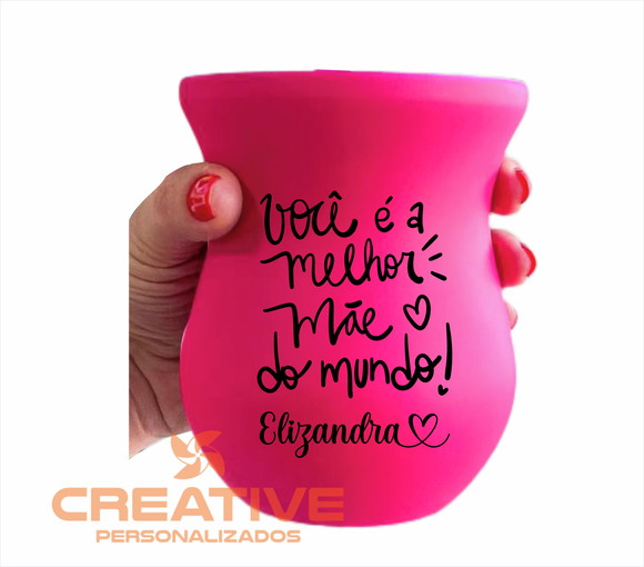 cuia chimarrão madeira imbuia personalizada rosa neon