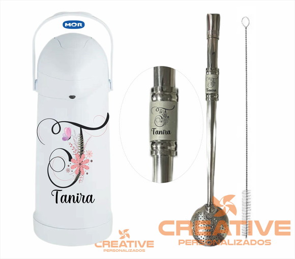 garrafa 1Litro MOR e bomba chimarrão inox 21cm