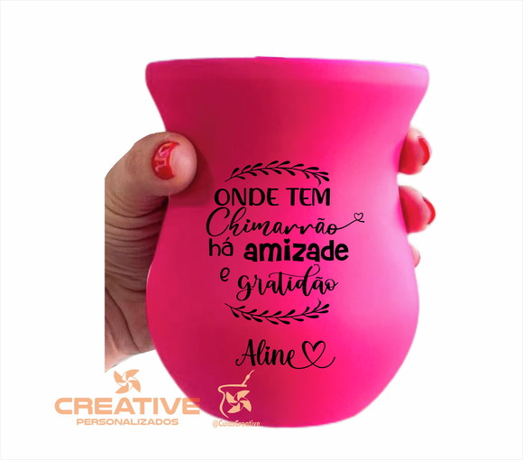 cuia chimarrão madeira imbuia personalizada rosa neon