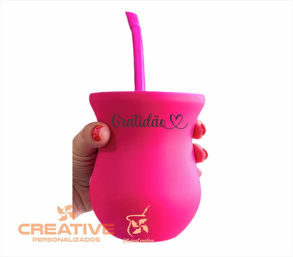 cuia e bomba chimarrão madeira imbuia personalizada rosa