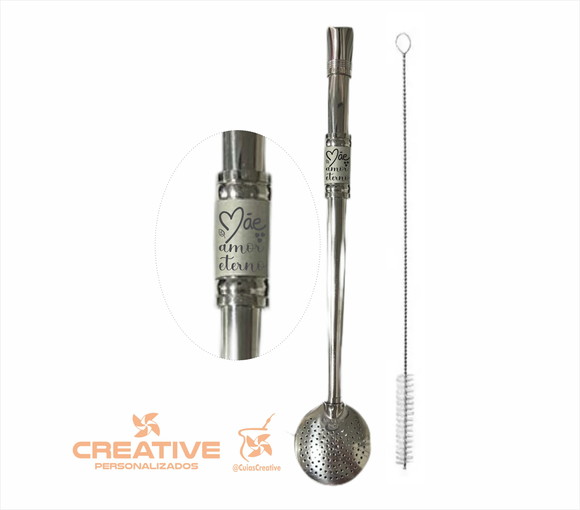 Bomba Chimarrão Inox Personalizada 24cm altura Dia das Mães