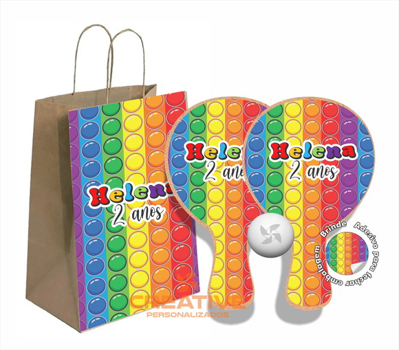 Kit Sacola de Papel e Raquete Ping Pong - Pop It