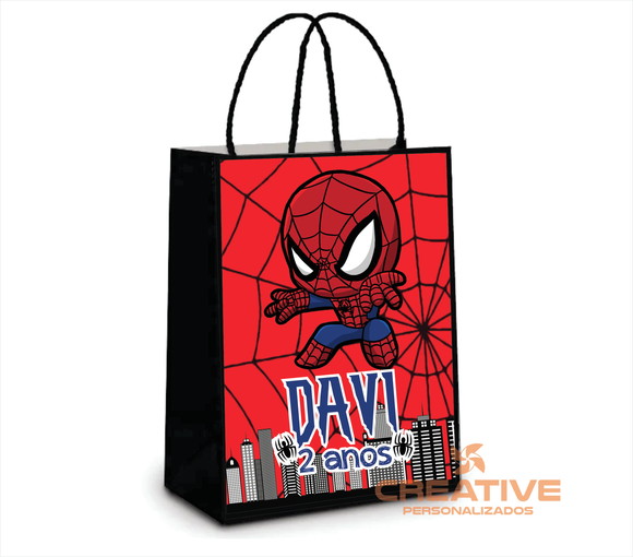 Sacola de papel personalizada no tema da festa homem aranha