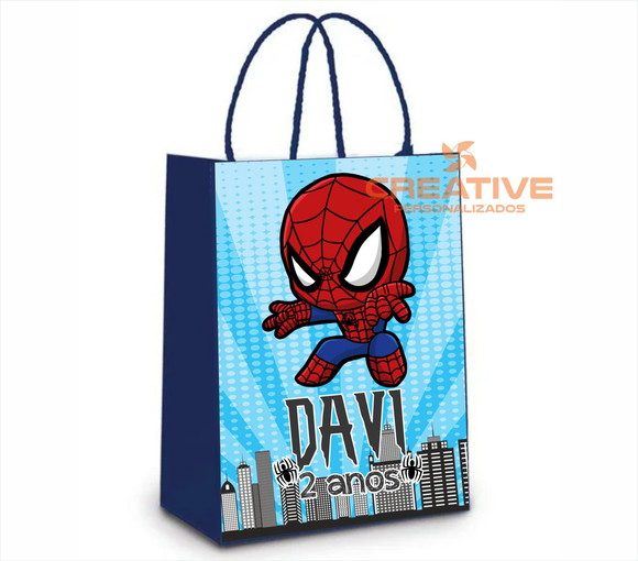 Sacola de papel personalizada no tema da festa homem aranha