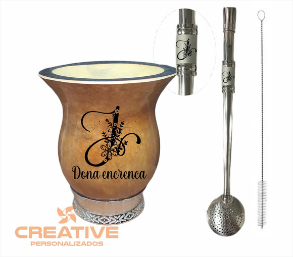 Cuia chimarrão bomba inox com bocal duplo