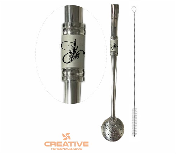Bomba Chimarrão Inox Personalizada 24cm altura