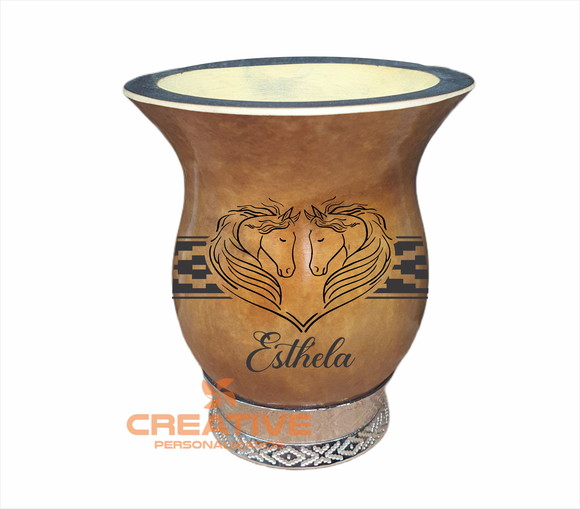 Cuia em porongo com pé prata cavalo personalizada