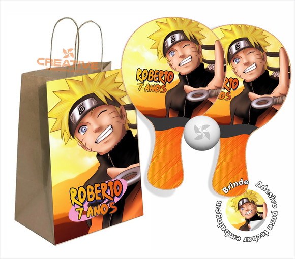 Kit Sacola Papel Surpresa e Raquete Ping Pong Naruto Sakura