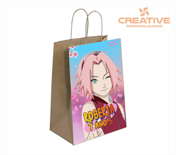 Sacola de papel personalizada no tema da festa Sakura