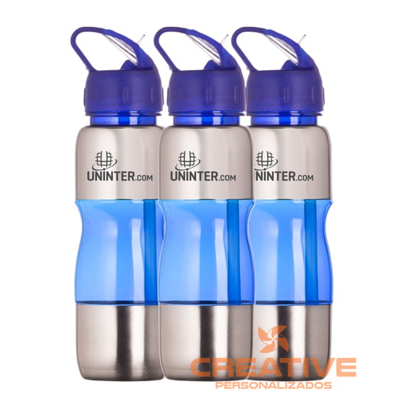 Squeeze de alumínio 600ml com alça plástica e bico de canudo