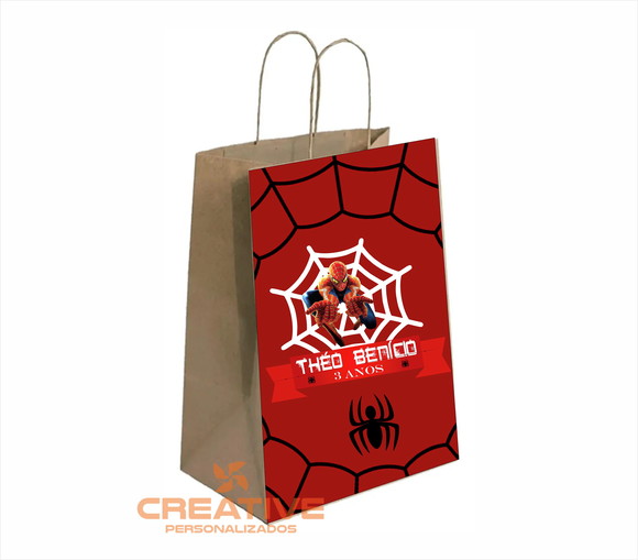 Sacola de papel personalizada no tema da festa homem aranha