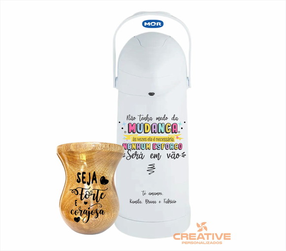 kit chimarrão cuia madeira e garrafa térmica personalizada