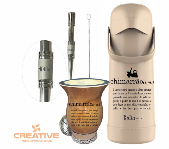 kit chimarrão cuia porongo e térmica personalizada 1 Litro