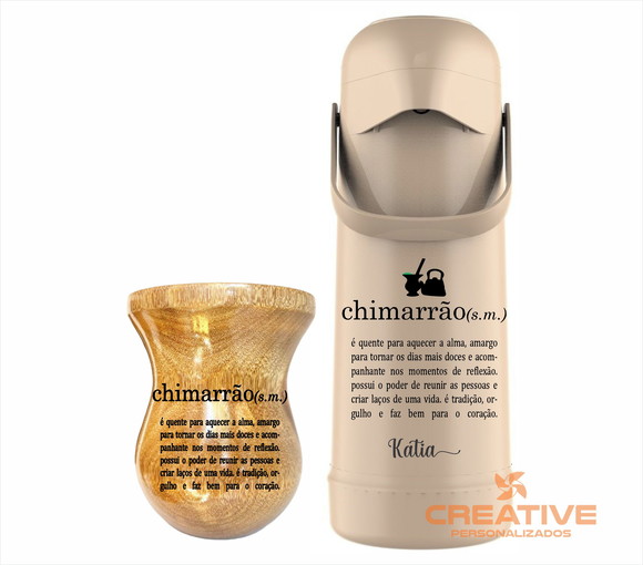 kit chimarrão cuia madeira premium e térmica personalizada