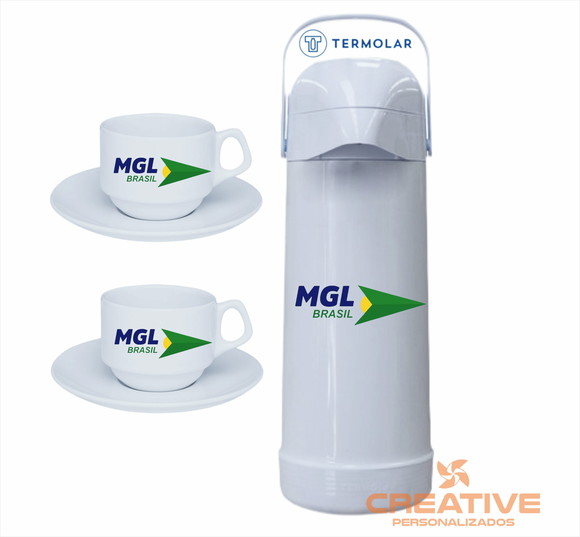 kit café garrafa térmica e 2 xícara c/ pires