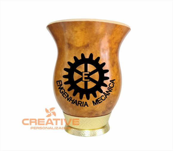 Cuia chimarrão com pé metal dourado engenharia mecânica