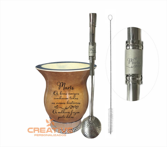 Cuia mate chimarrão com bomba amizade amigos