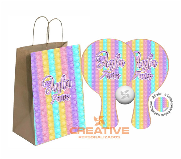 Kit Sacola de Papel e Raquete Ping Pong - Pop It