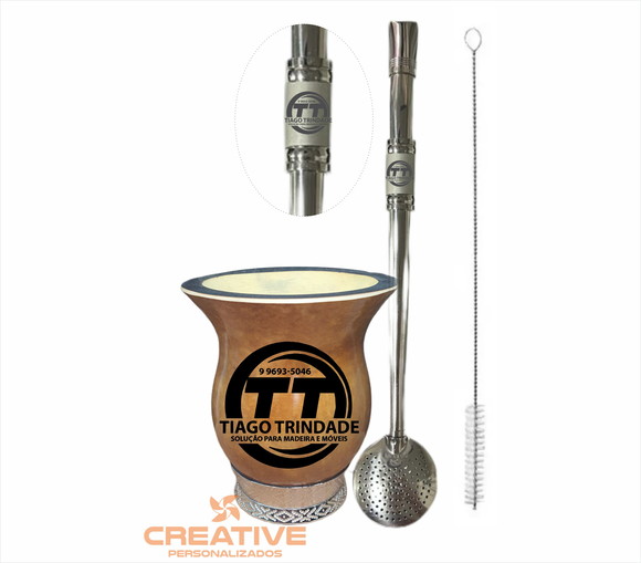 Cuia mate chimarrão com bomba logo empresas logomarca