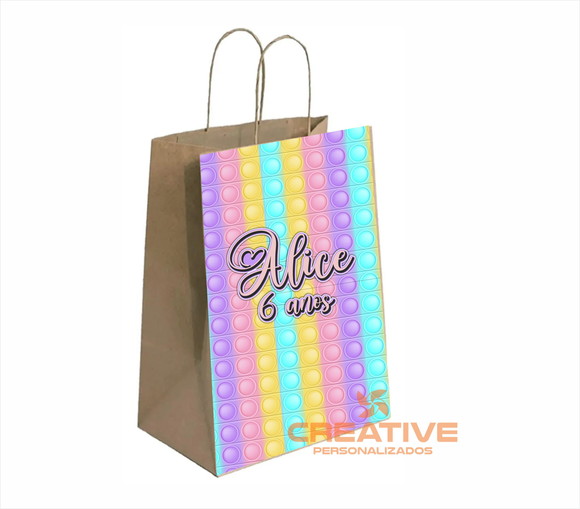 Sacola de papel personalizada no tema da festa - Pop It