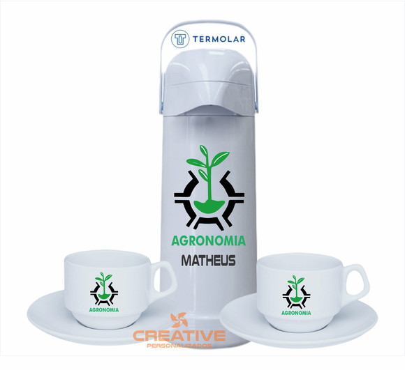 kit café garrafa térmica e xícaras c/ pires