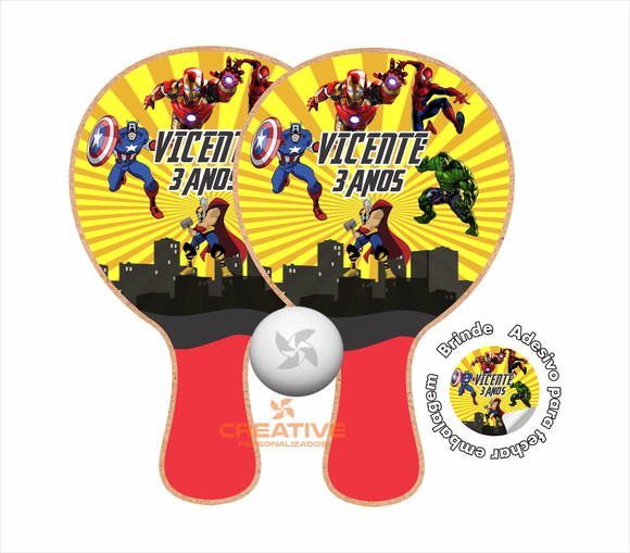 Kit Raquetes Ping Pong Vingadores