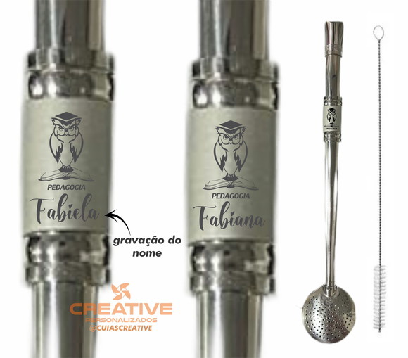 Bombas Chimarrão Inox Personalizada 21cm altura - pedagogia