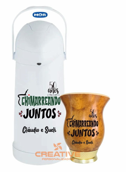 Kit chimarrão cuia e garrafa térmica 1L c/ pressão- PRESENTE