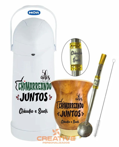 Kit chimarrão cuia bomba e térmica 1L - presente casamento