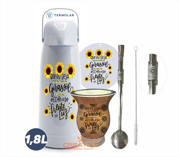Garrafa 1.8 Litro, cuia e bomba inox chimarrão com cevador