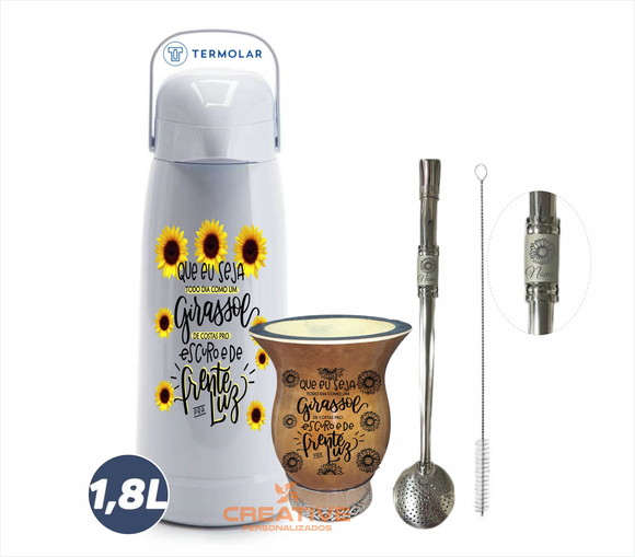 Kit Garrafa 1.8 Litro Termolar e cuia e bomba inox chima