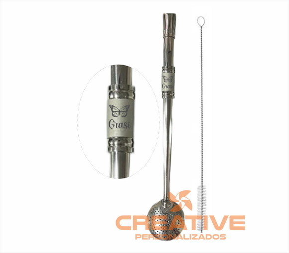 Bombas Chimarrão Inox Personalizada 24cm altura