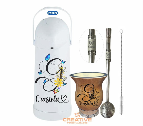 Kit chimarrão cuia e garrafa térmica 1L bomba com cevador