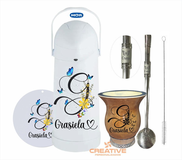 Kit chimarrão cuia bomba e garrafa térmica 1L - nome