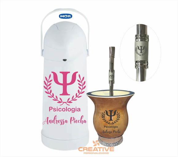Kit chimarrão cuia bomba e garrafa térmica 1L - psicolgia