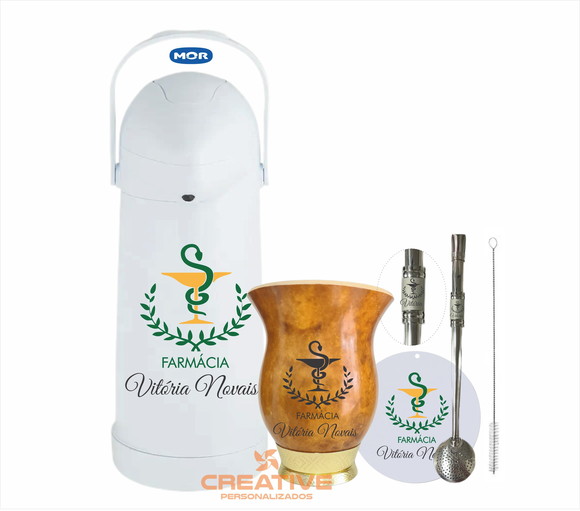 Kit chimarrão cuia, bomba e garrafa térmica 1L - farmácia
