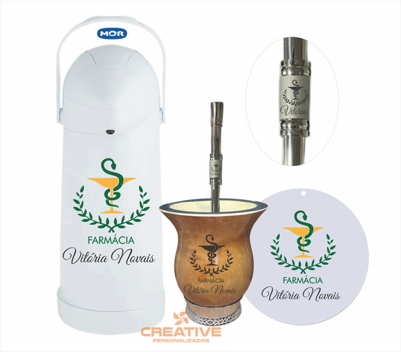 Kit chimarrão cuia bomba e garrafa térmica 1L - fármacia