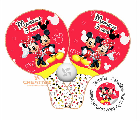 Raquete de Ping Pong Mickey e Minnie