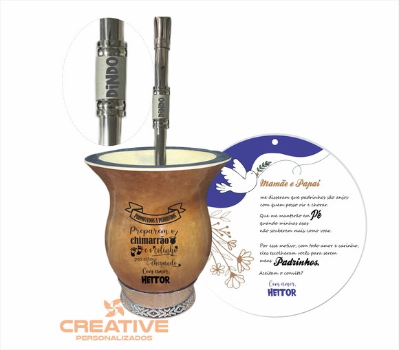 Cuia chimarrão e bomba p/chima -Convite Dindos com vira mate
