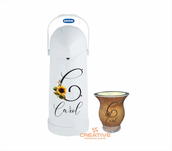 Kit chimarrão cuia e garrafa térmica 1L girassol